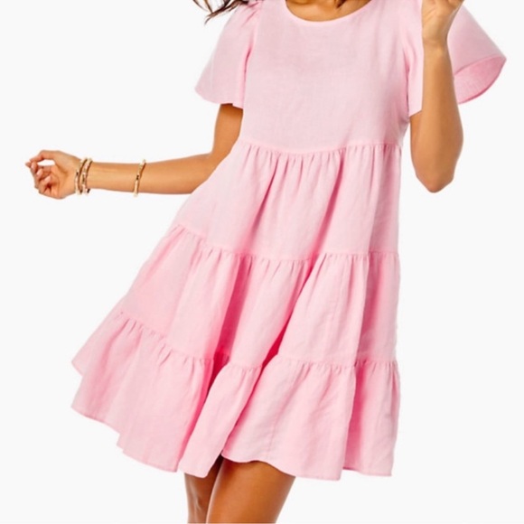 Lilly Pulitzer Dresses & Skirts - Lilly Pulitzer Jocelyn Short Sleeve Tiered Linen Mini Dress Sz. XS